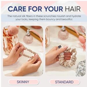 Blissy Silk Scrunchies (3 Pack) - 100% Pure Mulberry Silk (Champagne Skinny)